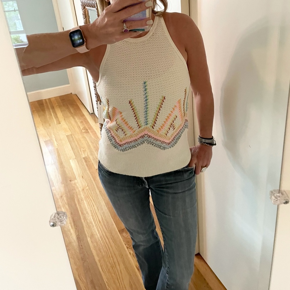 Anthropologie Sunrise Embroidered Sweater Tank – XS – NWT – Ivory Rainbow Knit - Picture 5 of 13